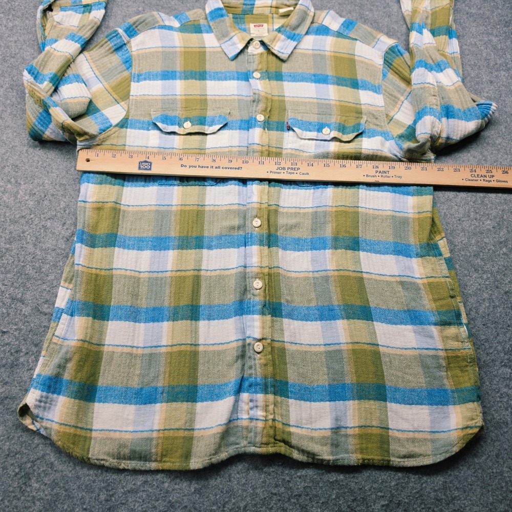 Levis Relaxed Fit Flannel Shirt Mens L Green Blue Plaid Long Sleeve Button Up - Picture 4 of 12